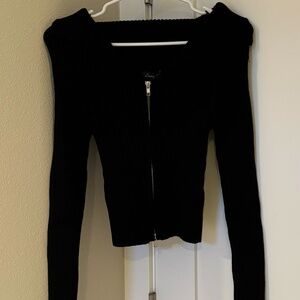 New York & Company - Long sleeve Zip Front Bardot Shoulder Sweater - S - Black